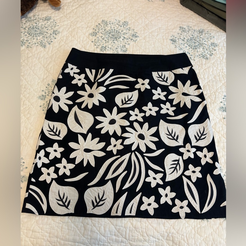 Floral Black and White Embroidered Skirt